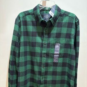 St. John's Bay Green and Black Plaid Men's Shirt NWT